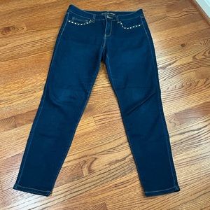 Michael Kors gold studded jeans. Ankle length in dark wash